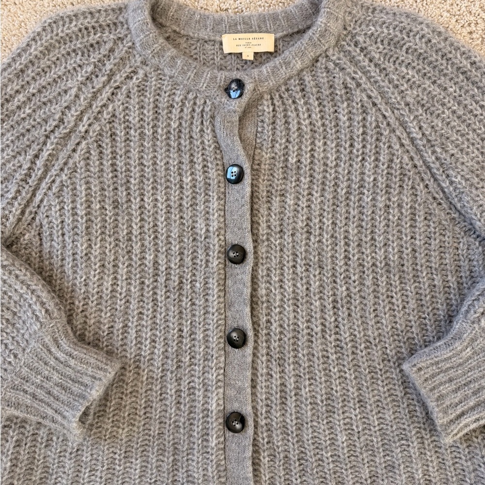 Sezane Emile Alpaca Wool Cardigan Sweater in Mottled Grey - Picture 3 of 8